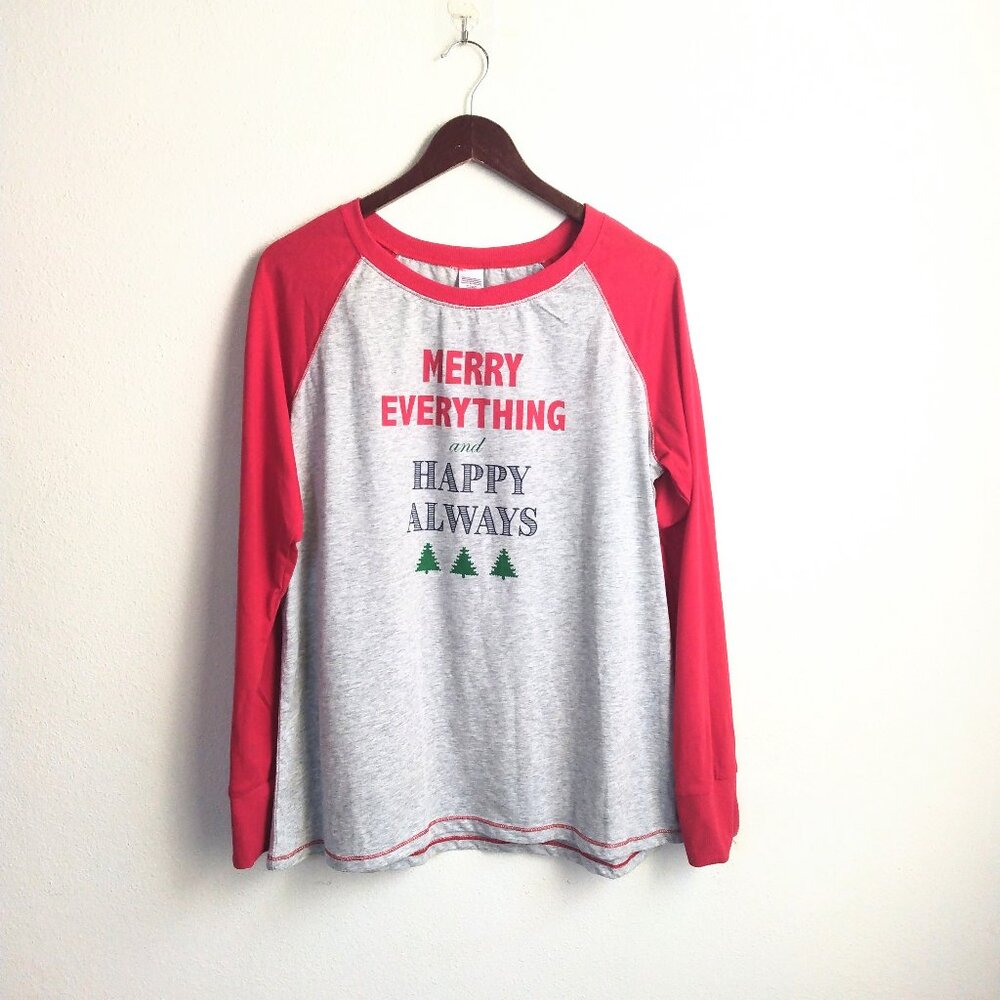 Large red gray Christmas long sleeve pajama top